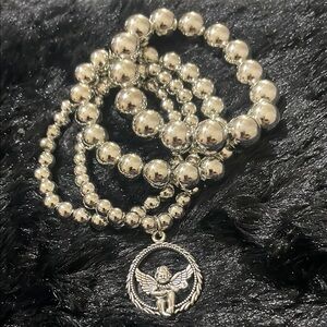 Silver Beaded Angel Charm Bracelet